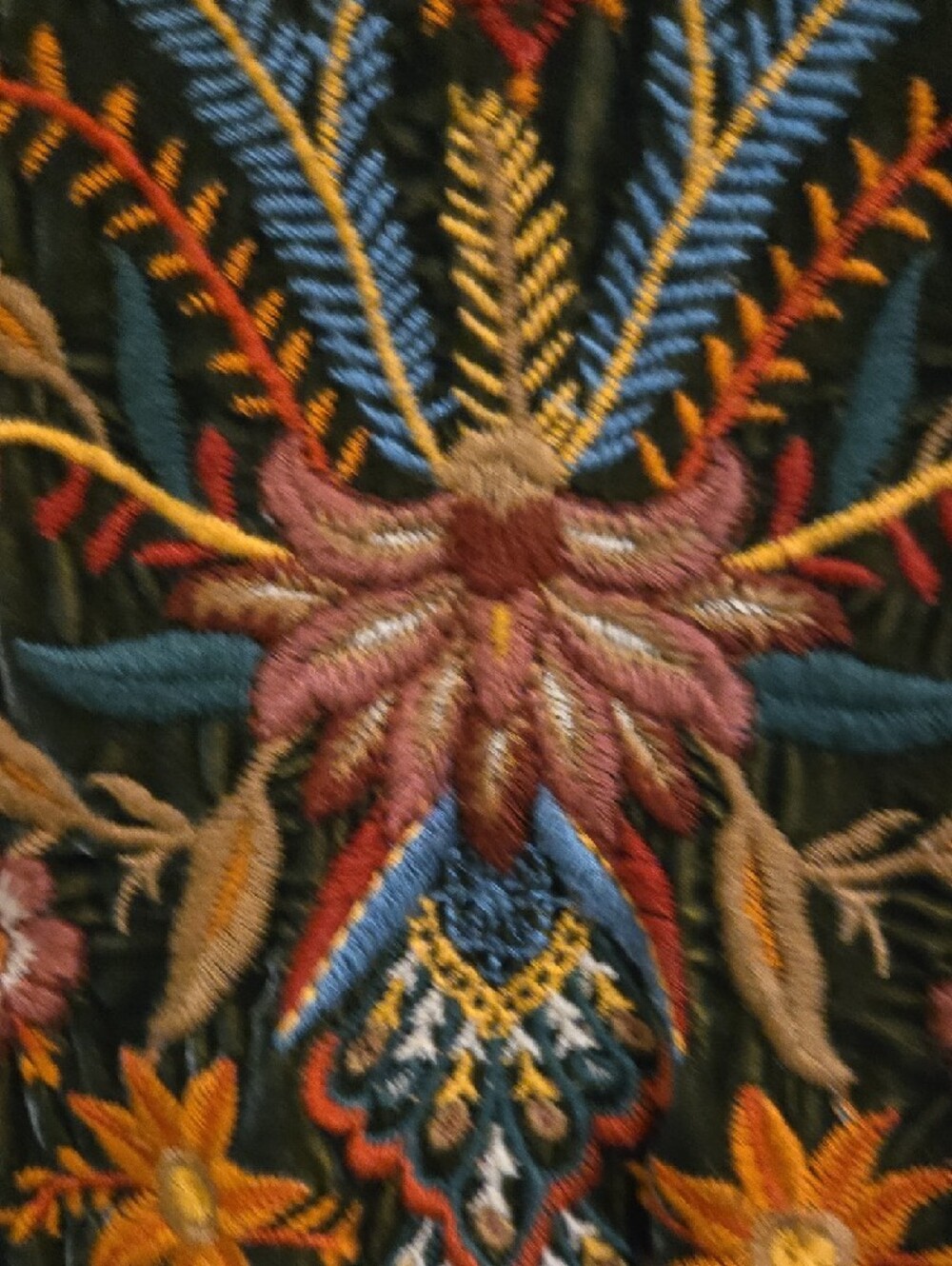 Johnny Was Embroidered Velvet Tunic in Olive with Red and Gold Accents - Picture 3 of 5